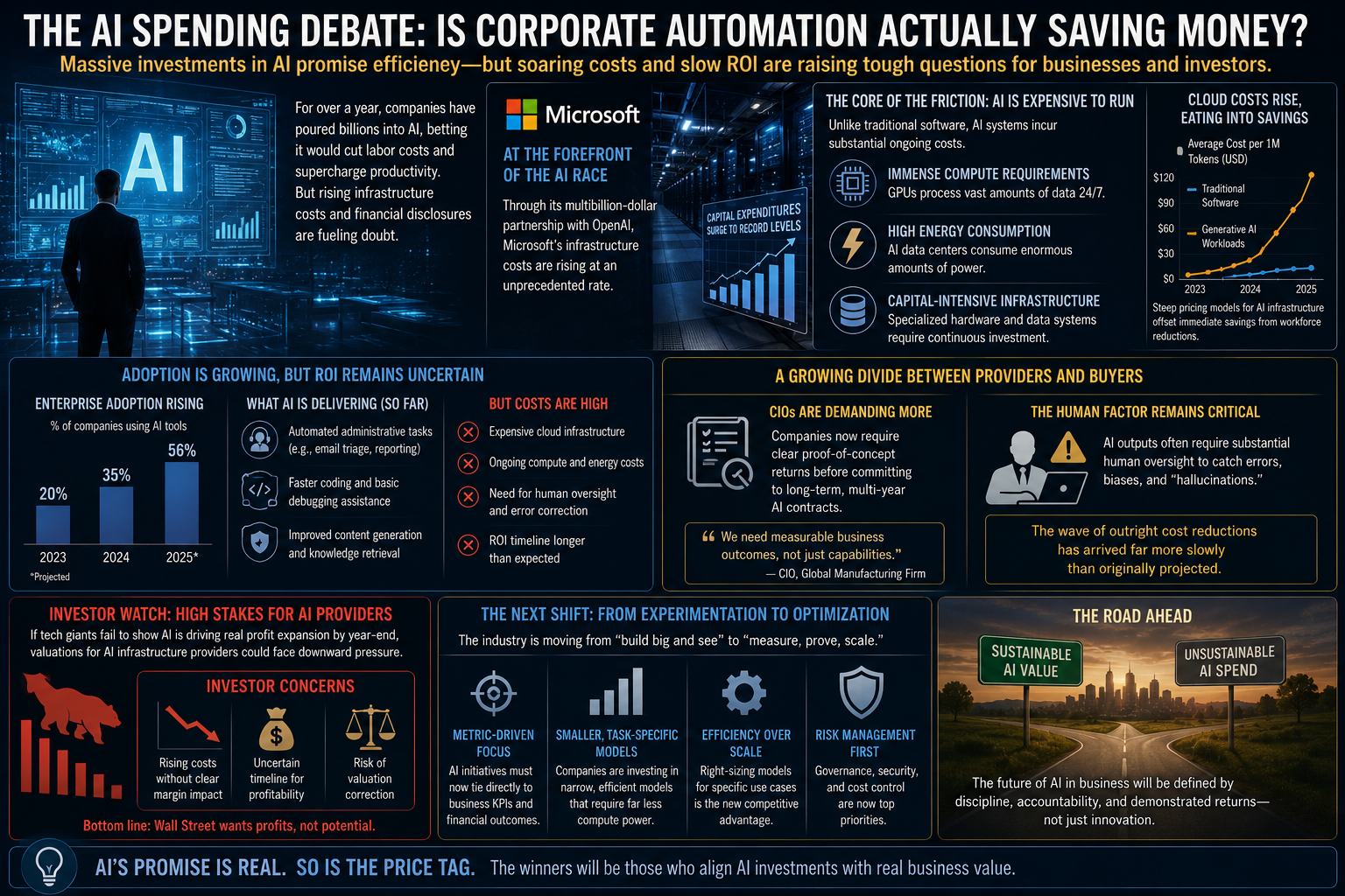 AI infrastructure costs, corporate ROI, tech capital expenditure, enterprise automation, Microsoft AI spending, corporate tech investments, artificial intelligence efficiency